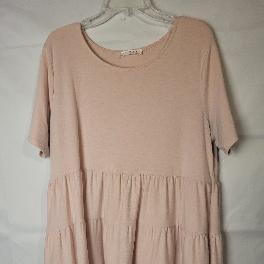Zenana Premium Light Pink Short Sleeve Pleated Blouse Top Plus Size 2X rayon